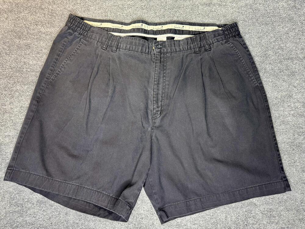 Stanley Blacker Chino Shorts Mens 44 Black Pleated Elastic Waist Cotton Casual